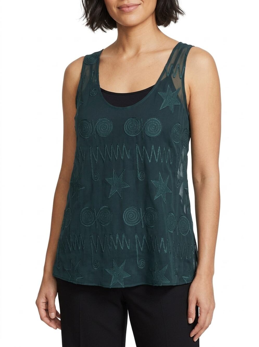 Vintage Victoria's Secret Gold Green Embroidered Tank Top Women Size M